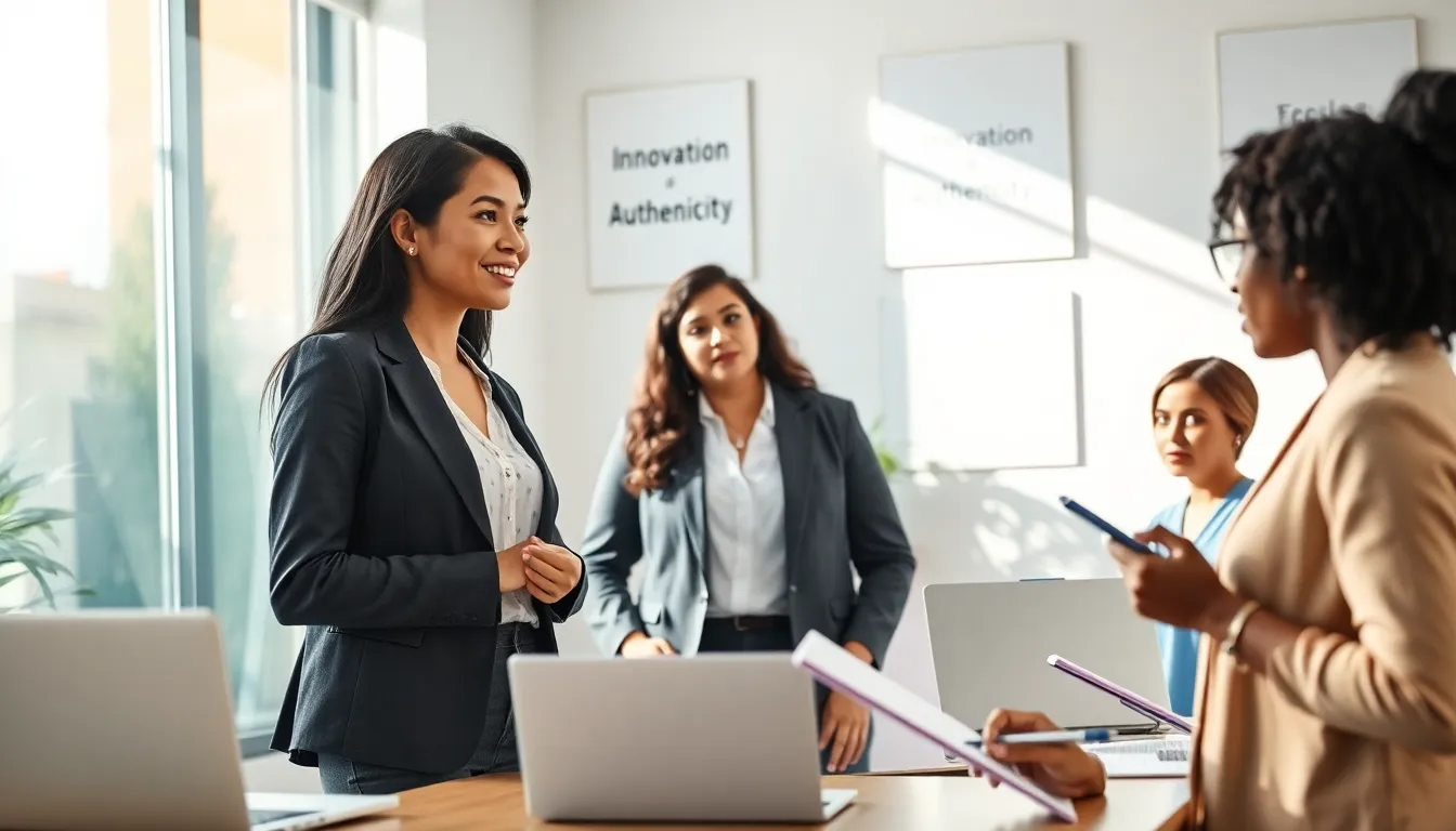 diverse team collaborating in a modern office, embodying boldness.